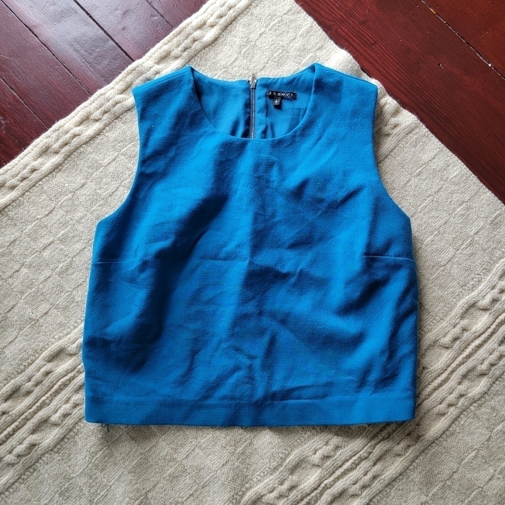 Theory Sleeveless Blue Yuranda Crop Top Stretch Wool size Large